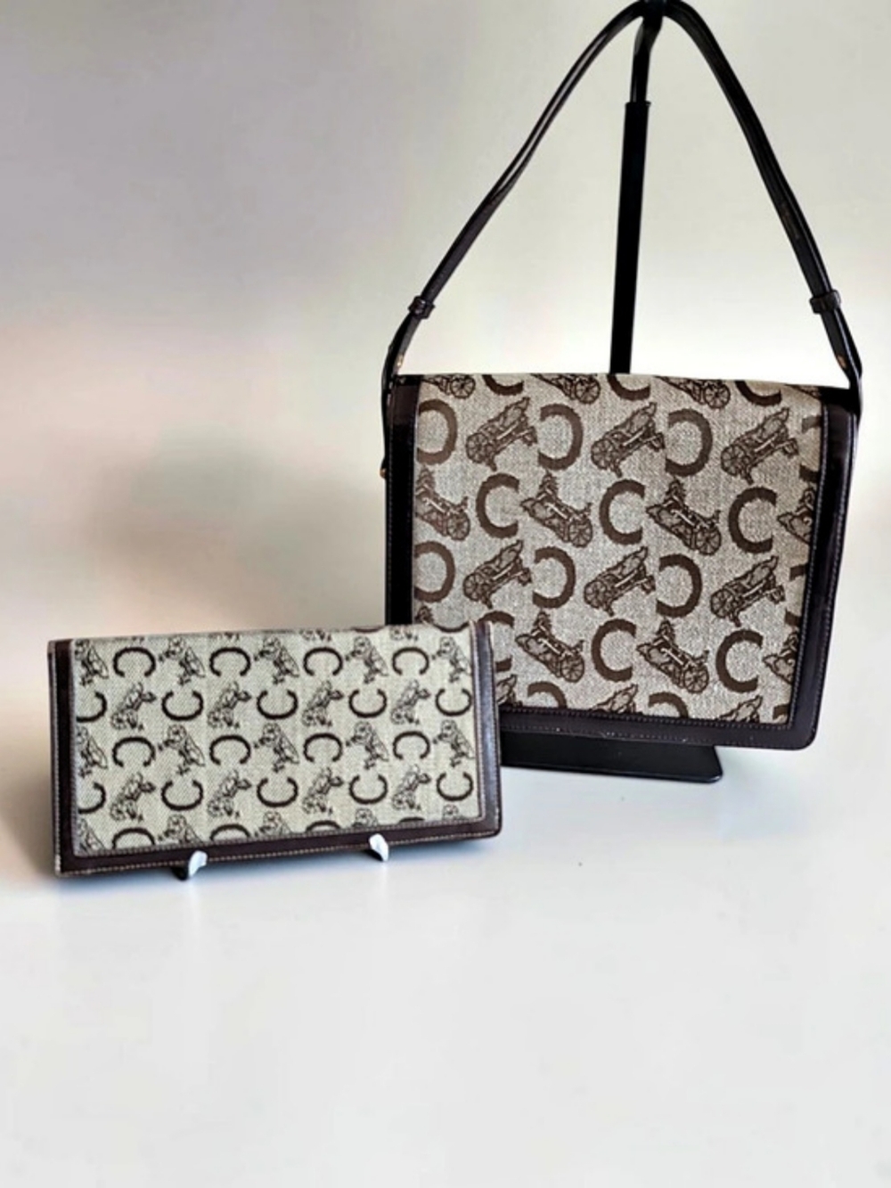 Vintage Celine C Sulky Horse Carriage Jacquard Bag & Wallet Set - Picture 2 of 12